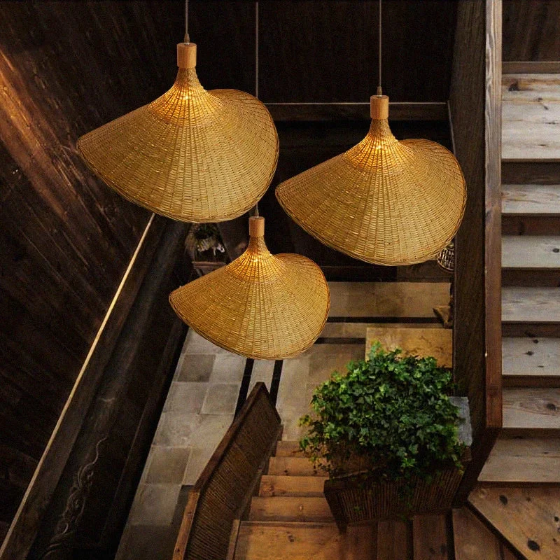 Bamboo Wicker Pendant Light Rustic Boho Style - Image 4