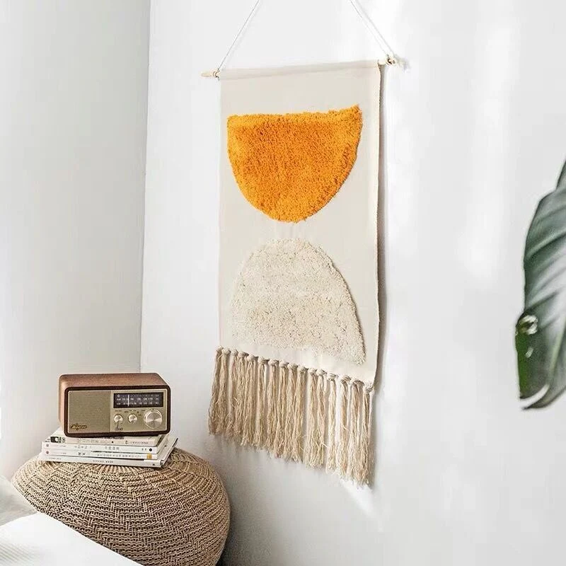 Boho Käsinkudottu Kuvakudos Tupsuilla - Image 3