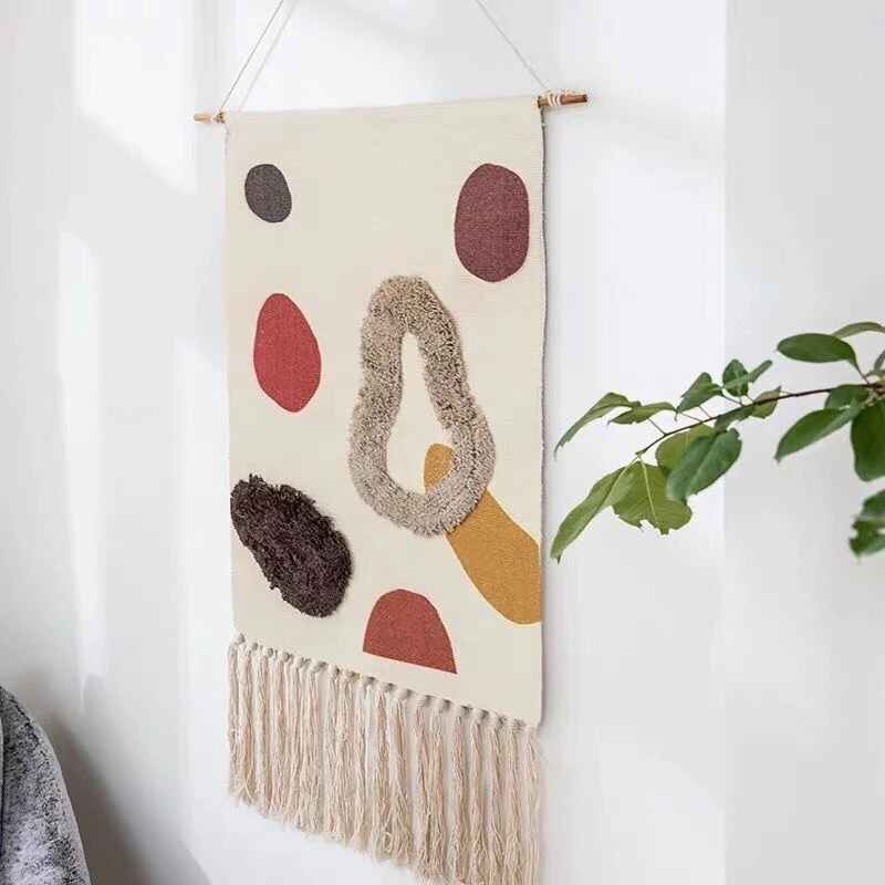 Boho Käsinkudottu Kuvakudos Tupsuilla - Image 4