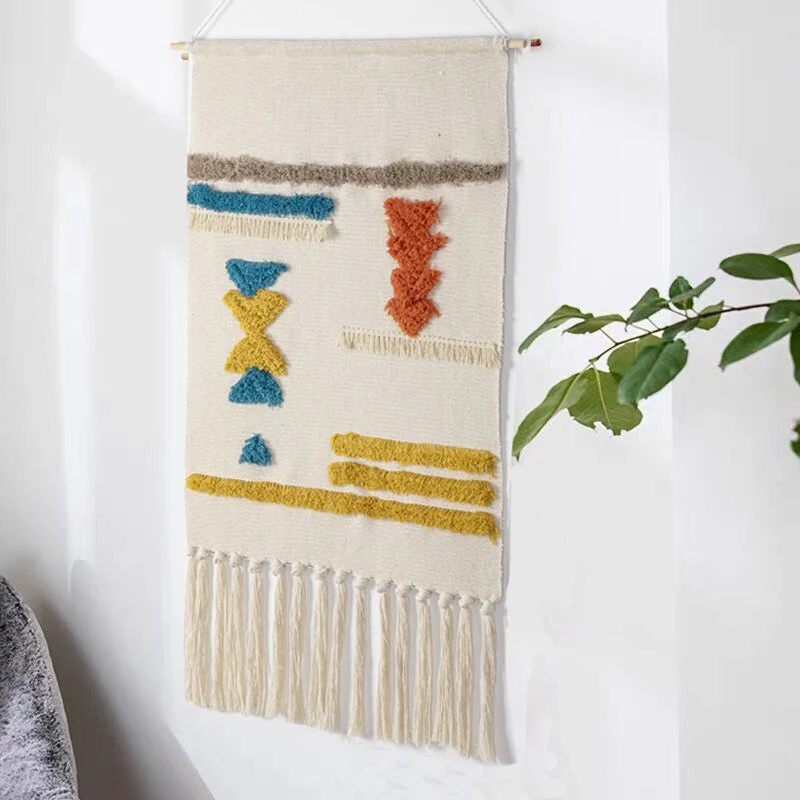 Boho Käsinkudottu Kuvakudos Tupsuilla - Image 6