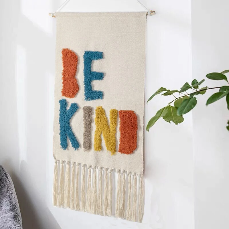 Boho Käsinkudottu Kuvakudos Tupsuilla - Image 7