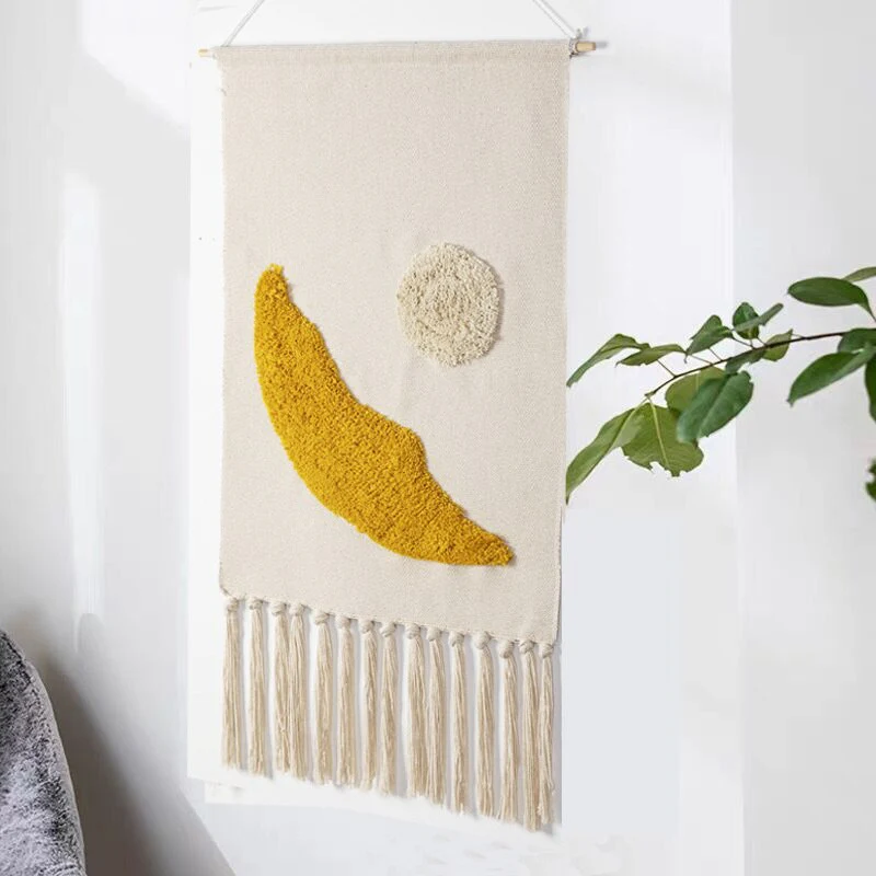 Boho Käsinkudottu Kuvakudos Tupsuilla - Image 8
