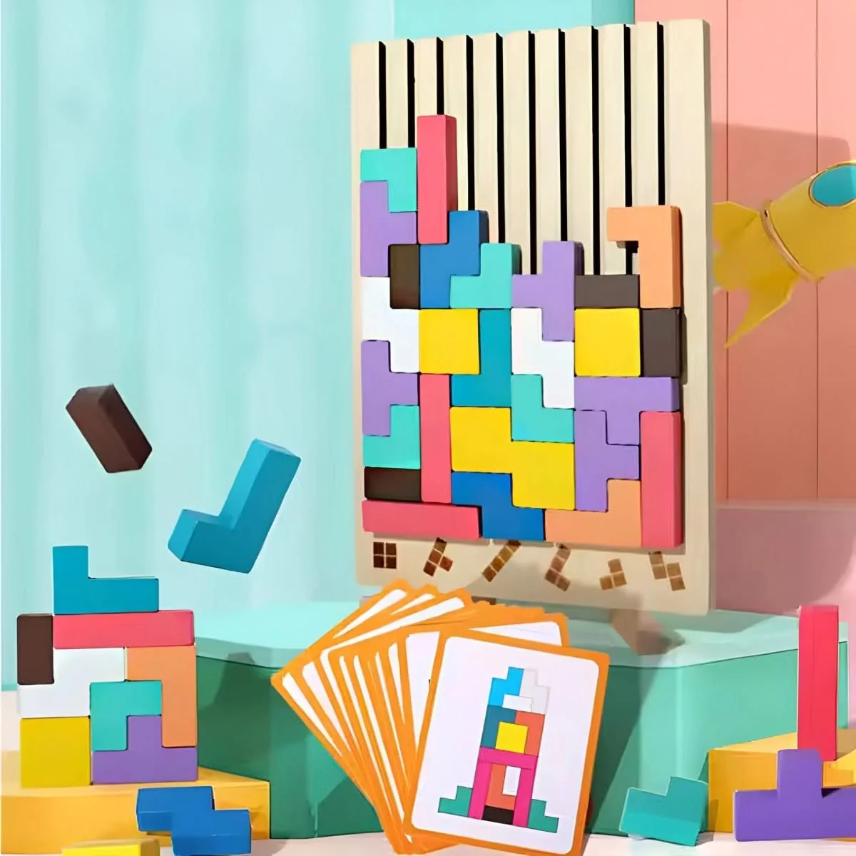 Lasten Montessori-puinen Pinoamispeli Tetris