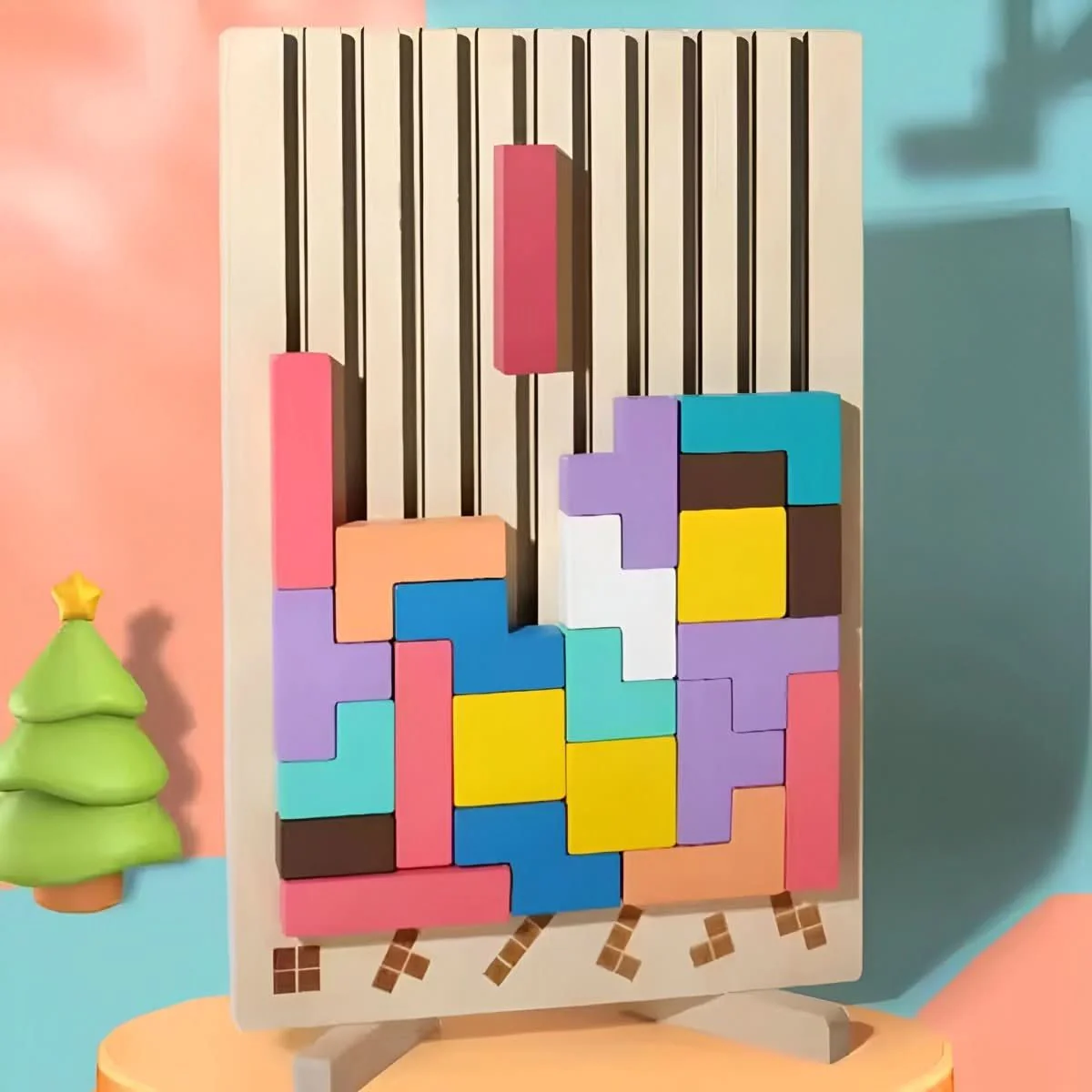 Lasten Montessori-puinen Pinoamispeli Tetris - Image 6