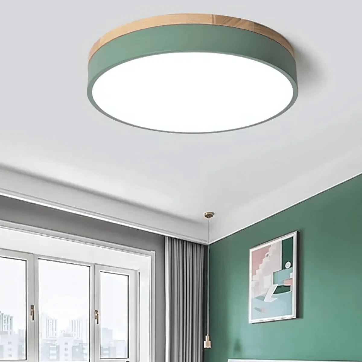 LED-kattovalaisin Luonnonpuu ja Vihreä Korostus - Image 3