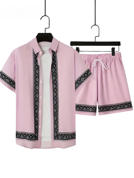 Miesten Boho Kesäsetti Rento Paita ja Shortsit - Image 2