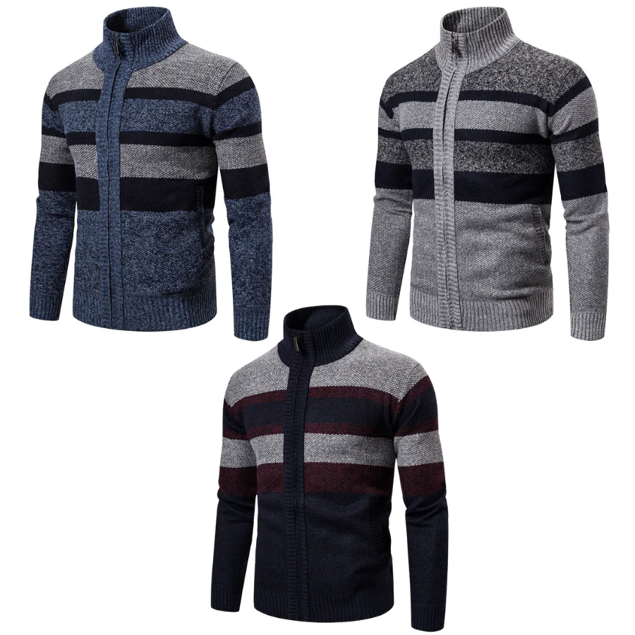 Miesten Neulecardigan Raidallinen Slim Fit Neule - Image 9
