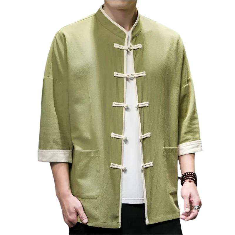 Miesten Overshirt Japanilaisella Tyylillä Puuvilla-Liinasekoite