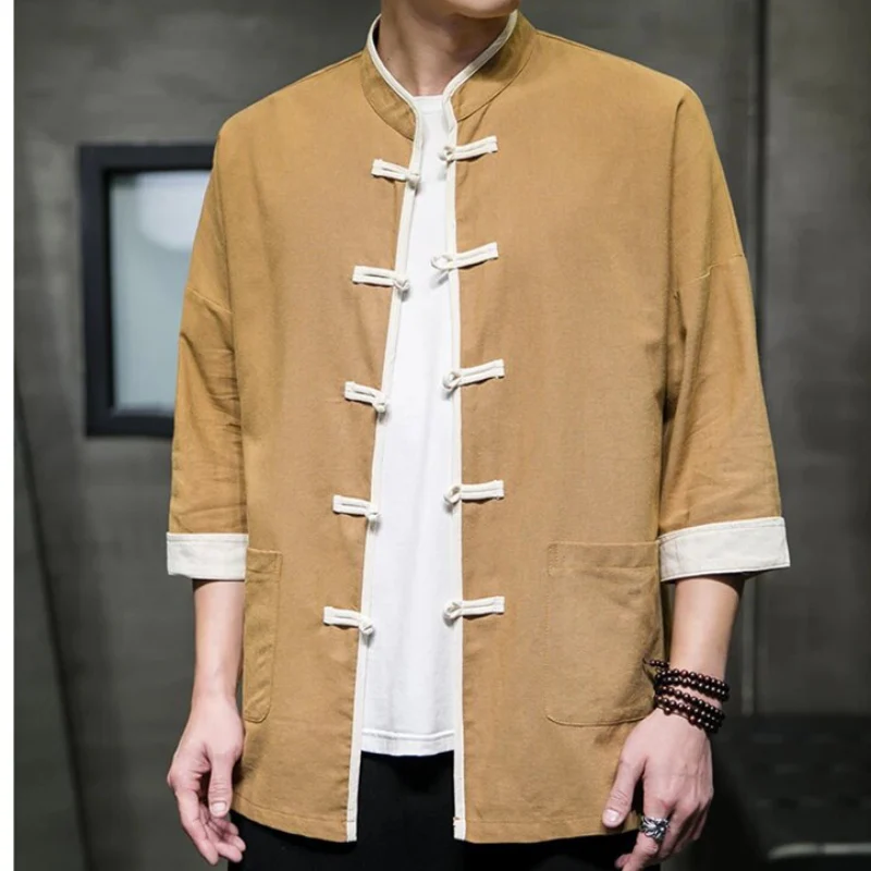 Miesten Overshirt Japanilaisella Tyylillä Puuvilla-Liinasekoite - Image 3