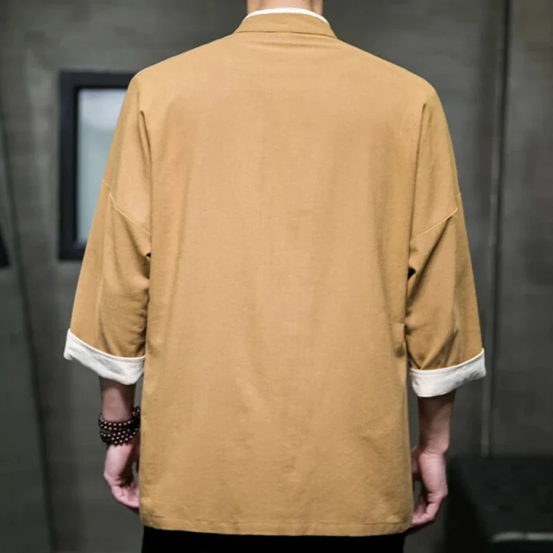 Miesten Overshirt Japanilaisella Tyylillä Puuvilla-Liinasekoite - Image 4