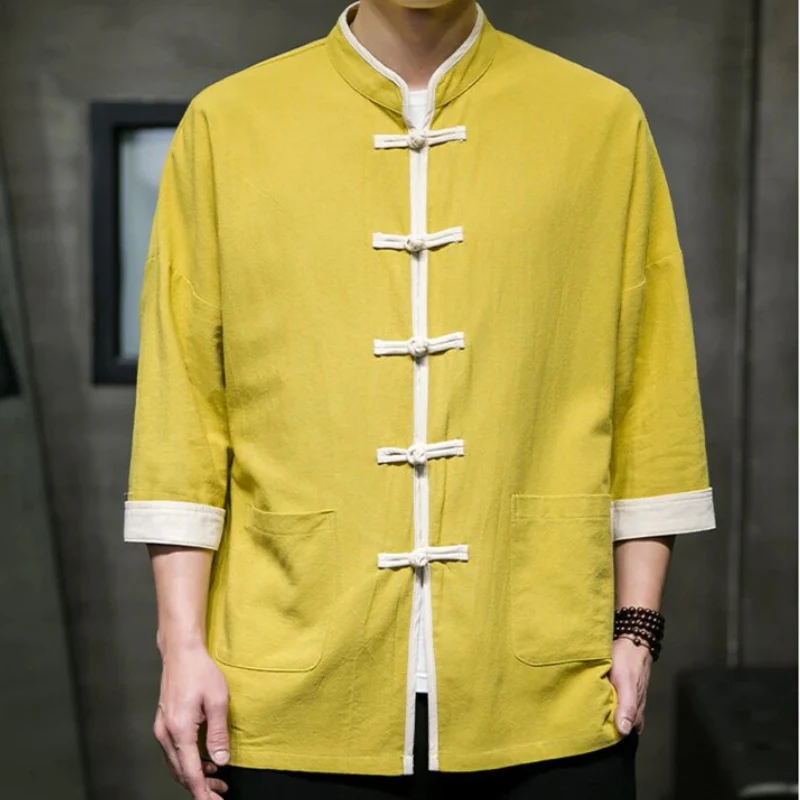 Miesten Overshirt Japanilaisella Tyylillä Puuvilla-Liinasekoite - Image 5