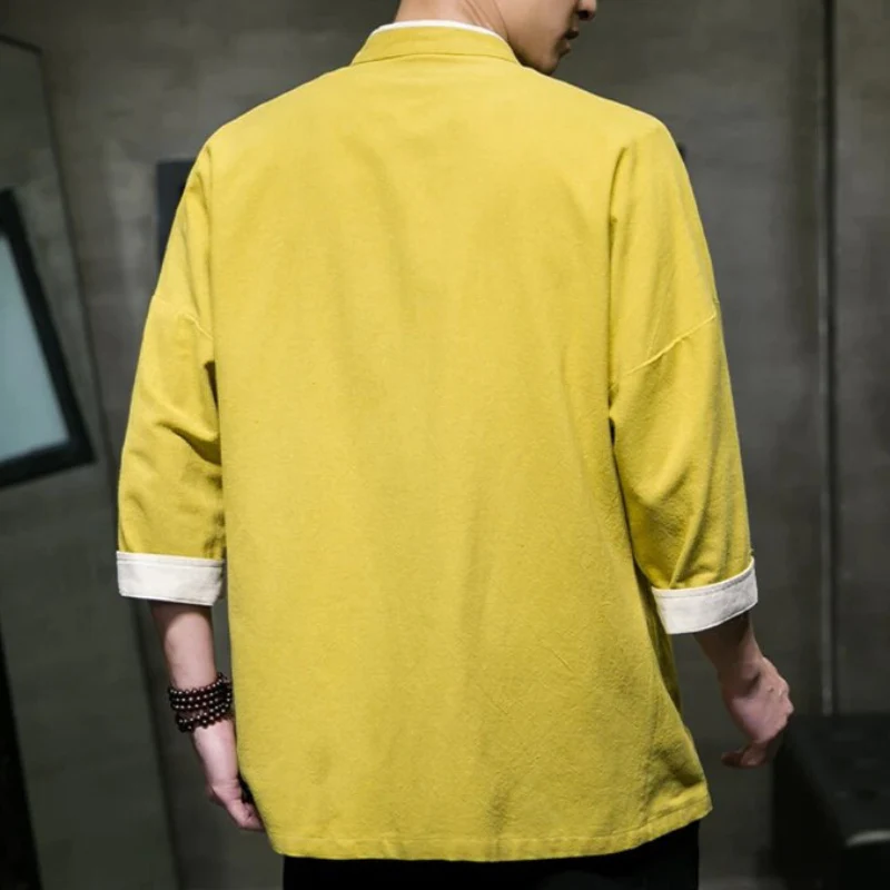 Miesten Overshirt Japanilaisella Tyylillä Puuvilla-Liinasekoite - Image 6