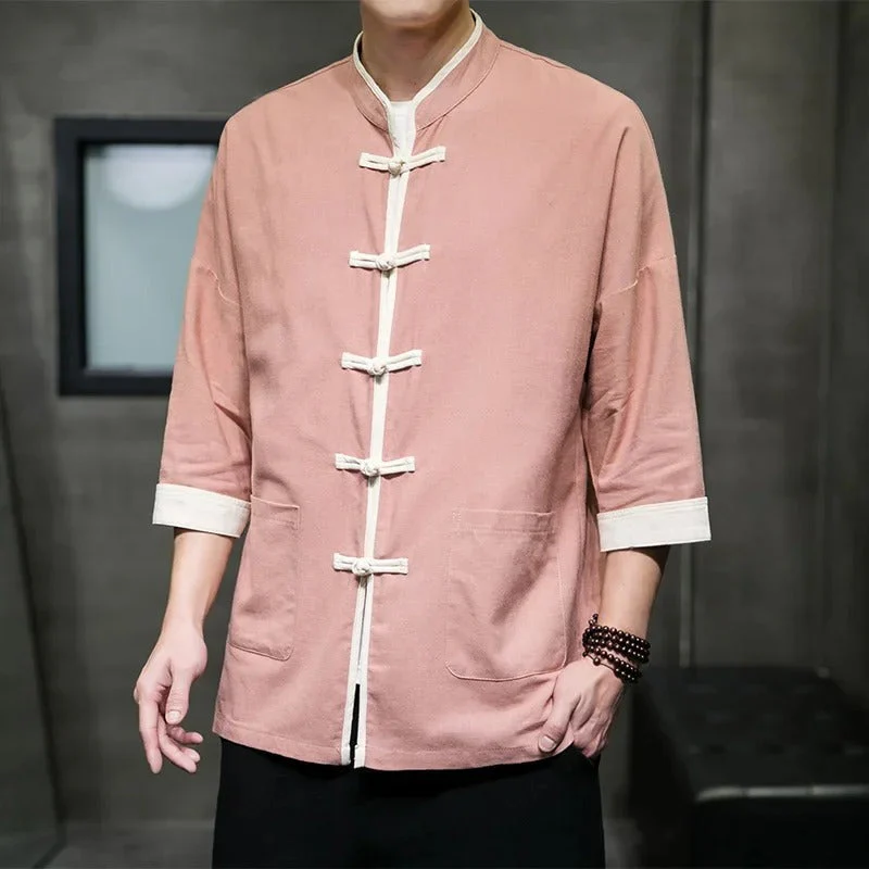 Miesten Overshirt Japanilaisella Tyylillä Puuvilla-Liinasekoite - Image 7