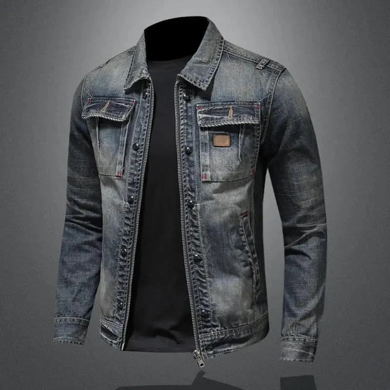 Miesten Takki Denim Napitettava Rintataskuilla - Image 5