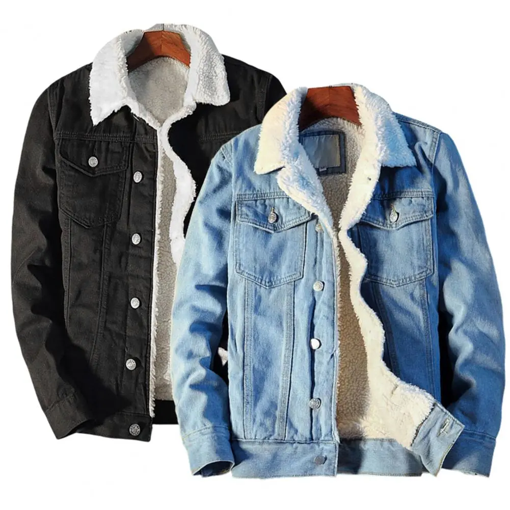 Miesten Talvitakki Fleecevuorattu Denim Kestävä Syksyyn ja Talveen - Image 2