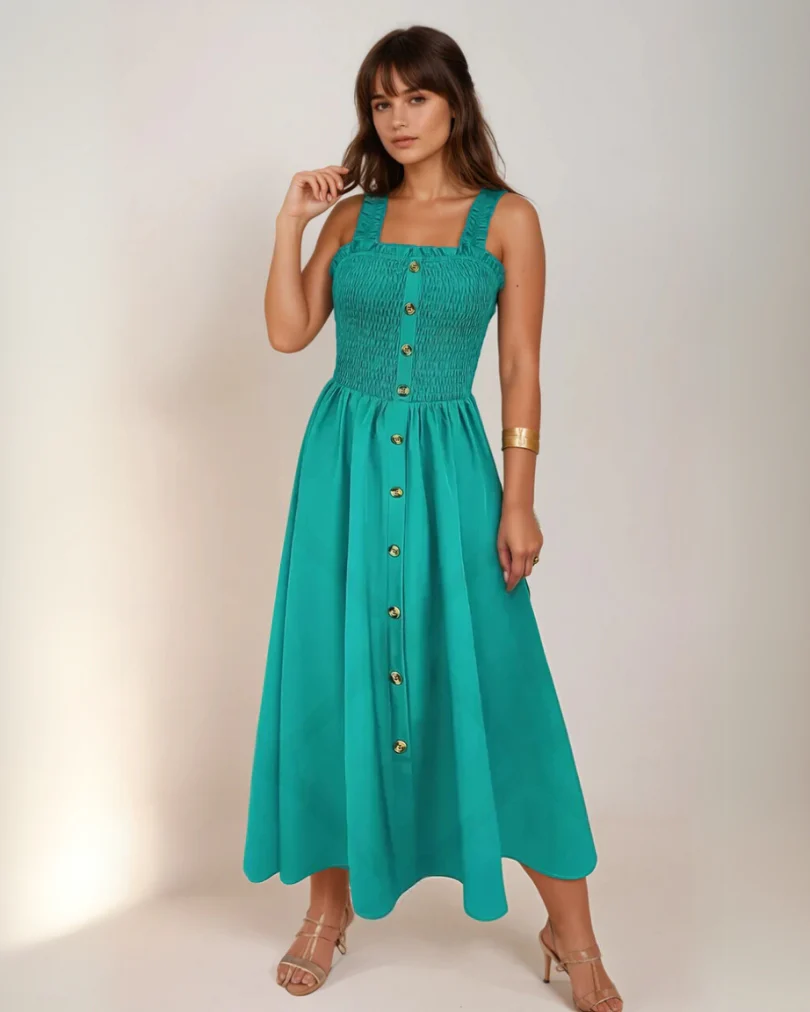 Naisten A-linjainen Maxi Mekko Shirred Design - Image 7