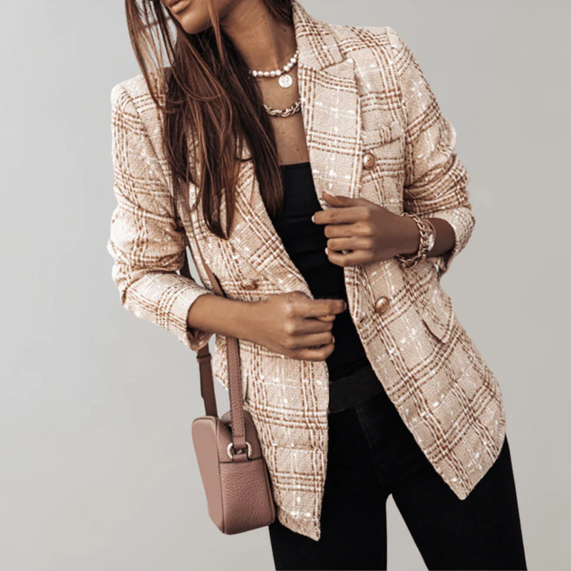 Naisten Blazer Ruudullinen Ajaton Tyyli - Image 3