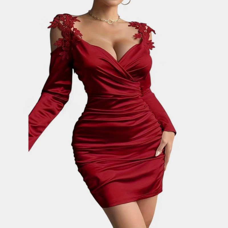 Naisten Bodycon-mekko Pitkällä Hihalla Satiinijäljitelmä - Image 3