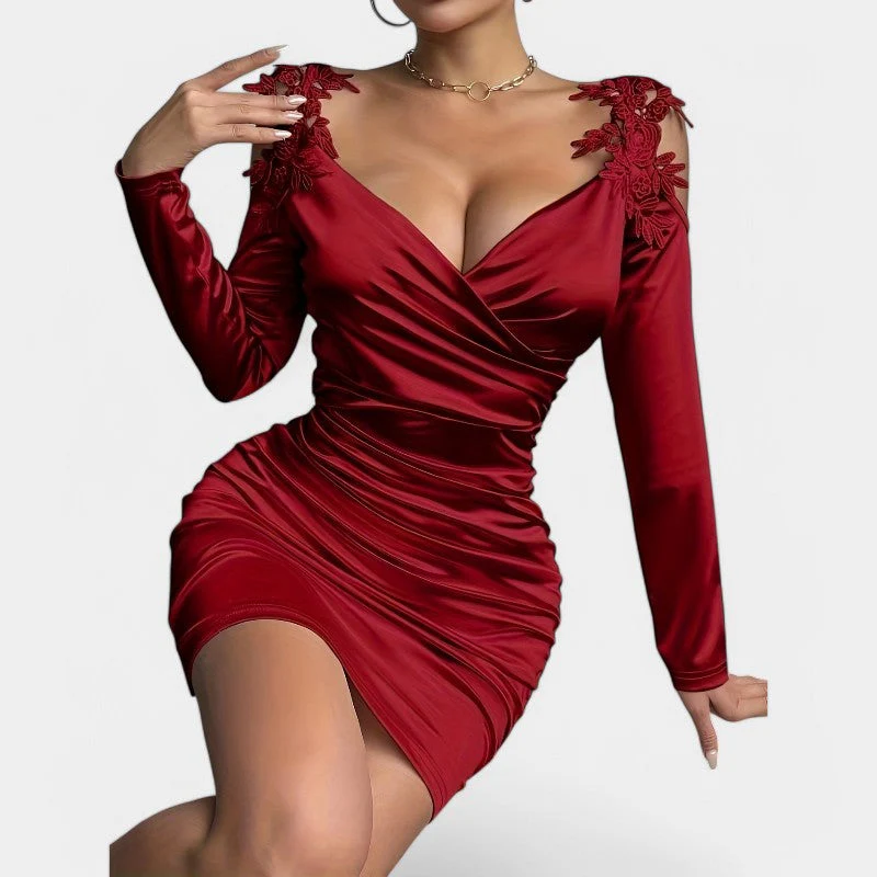 Naisten Bodycon-mekko Pitkällä Hihalla Satiinijäljitelmä - Image 4
