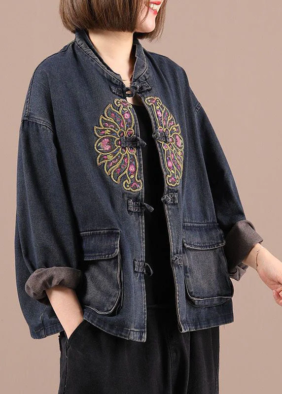 Naisten Boho-tyylinen Denim Takki Napilla - Image 3