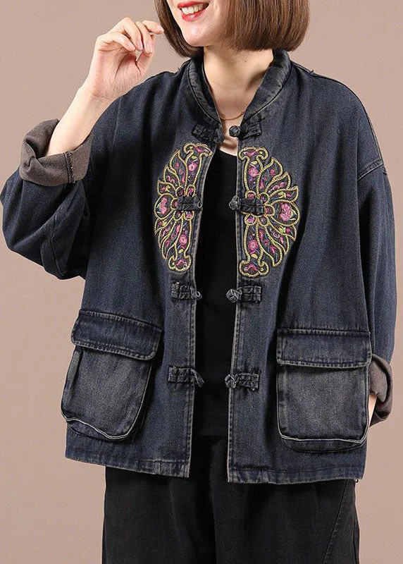 Naisten Boho-tyylinen Denim Takki Napilla - Image 4