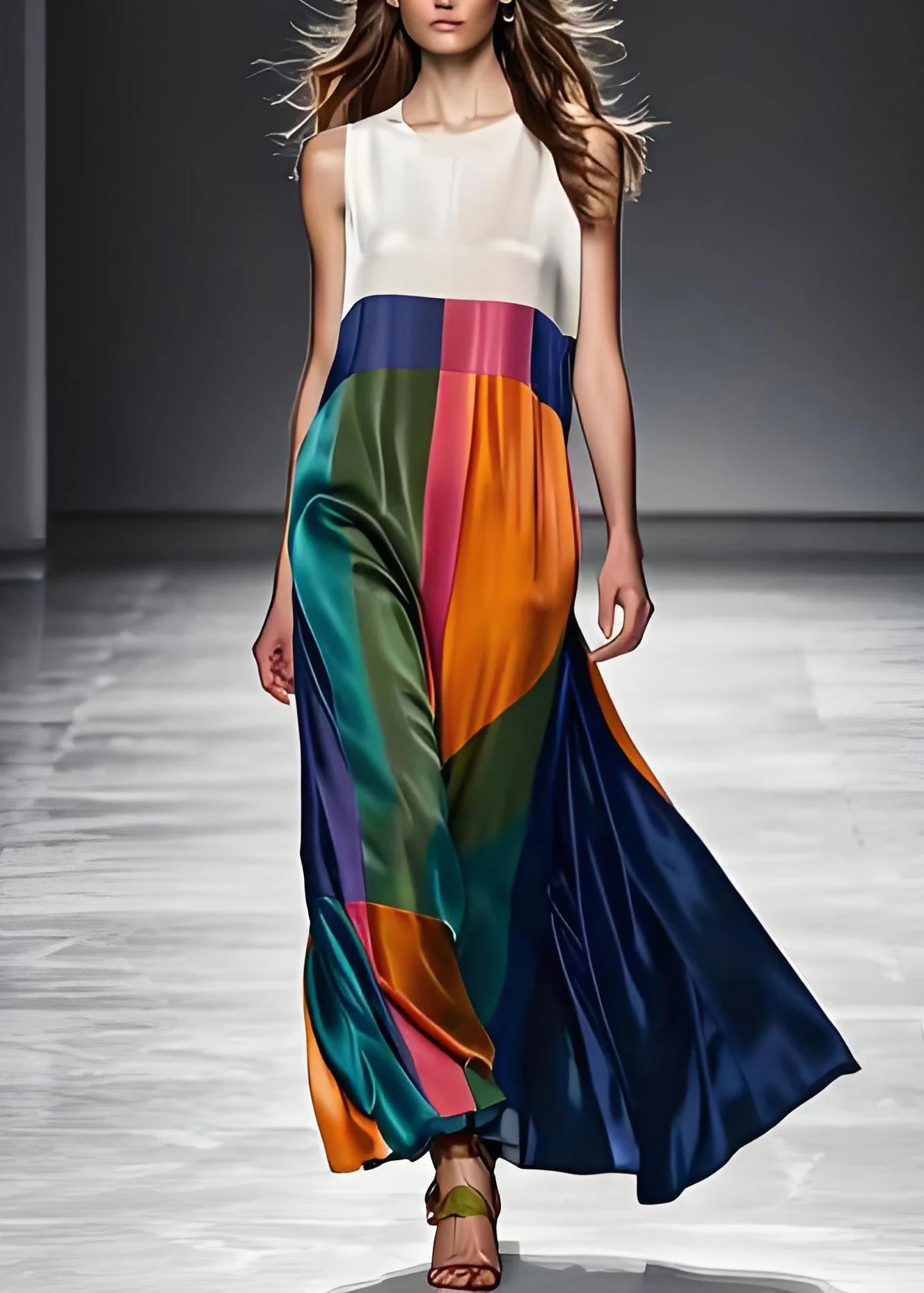 Naisten Boho-tyylinen Maxi-mekko Värilohkoilla - Image 2