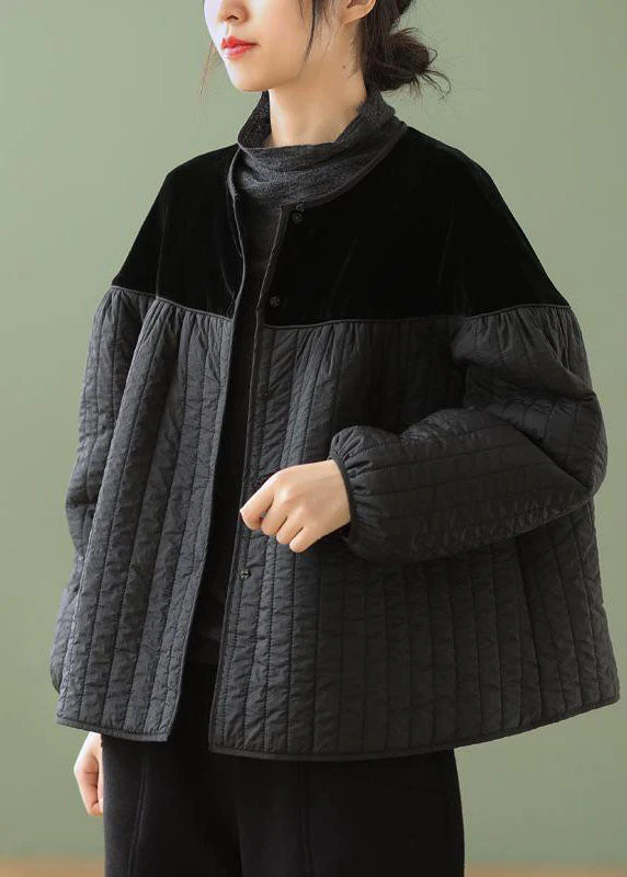 Naisten Boho-tyylinen Musta Talvitakki Napilla - Image 2