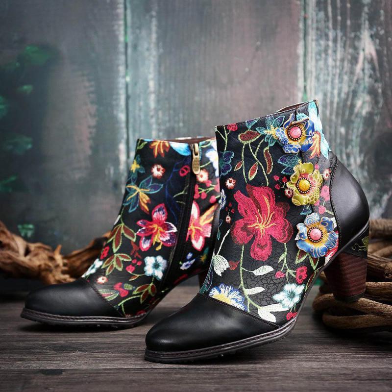 Naisten Floral Keinonahka nilkkurit - Image 3