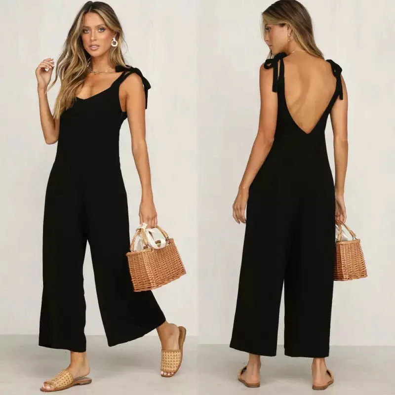Naisten Hihaton Jumpsuit Leveillä Putkilla Kevyt Materiaali - Image 4