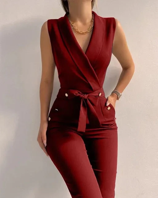 Naisten Hihaton Jumpsuit V-kaula-aukolla Polyesteri - Image 7