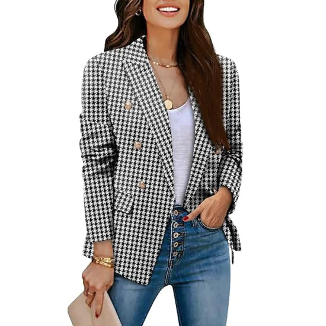 Naisten Kaksirivinen Houndstooth Bleiseri - Image 6