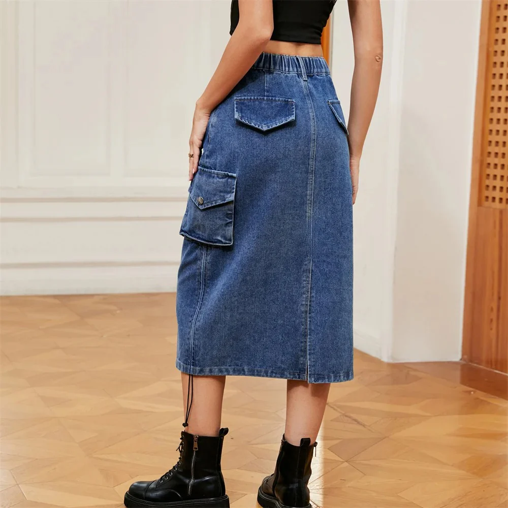 Naisten kiristysnauha Cargo Denim hame - Image 10