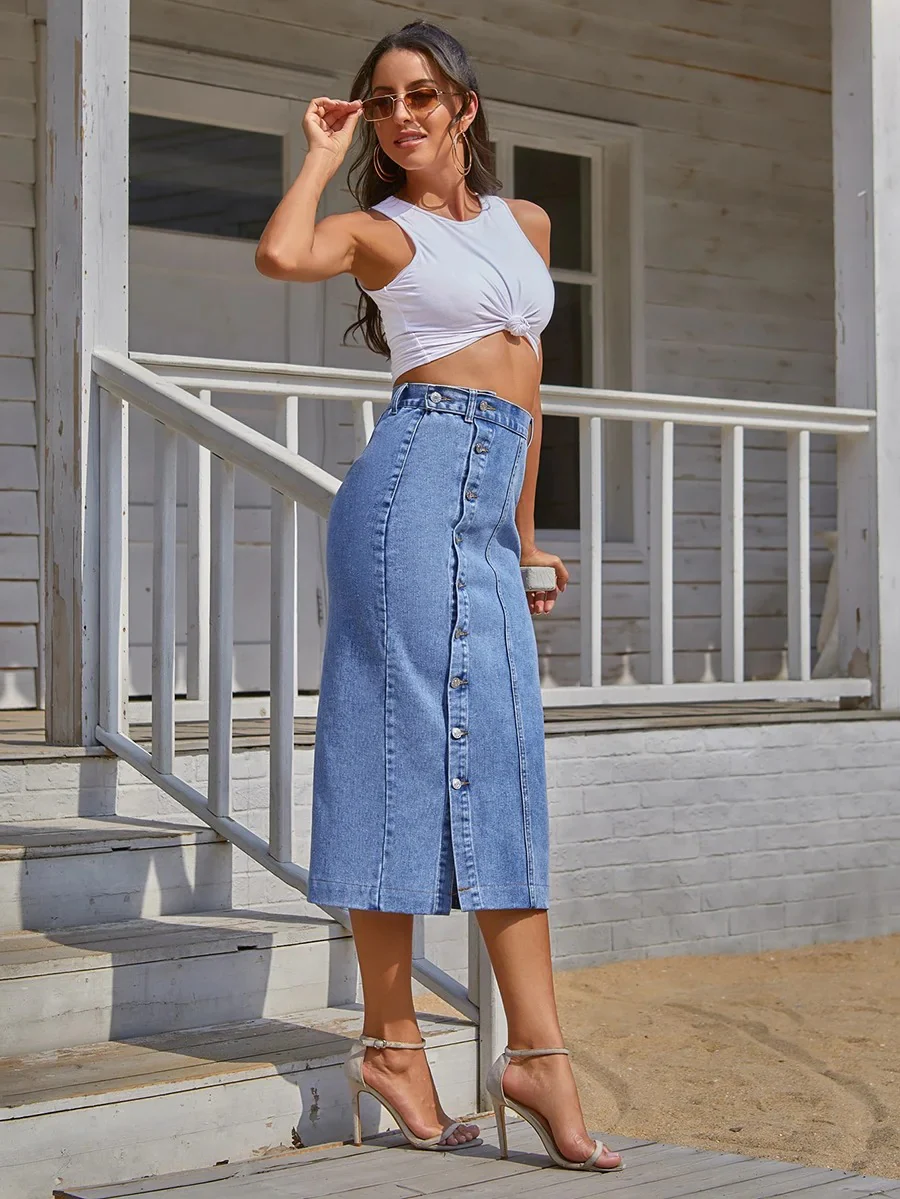 Naisten korkea vyötärö Denim Bodycon hame - Image 11