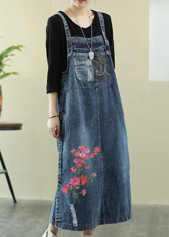 Naisten Maxi Tunika Kaula-aukolla Denim Sininen - Image 7
