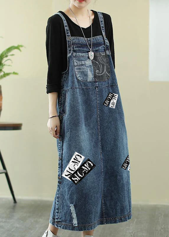 Naisten Maxi Tunika Kaula-aukolla Denim Sininen - Image 8