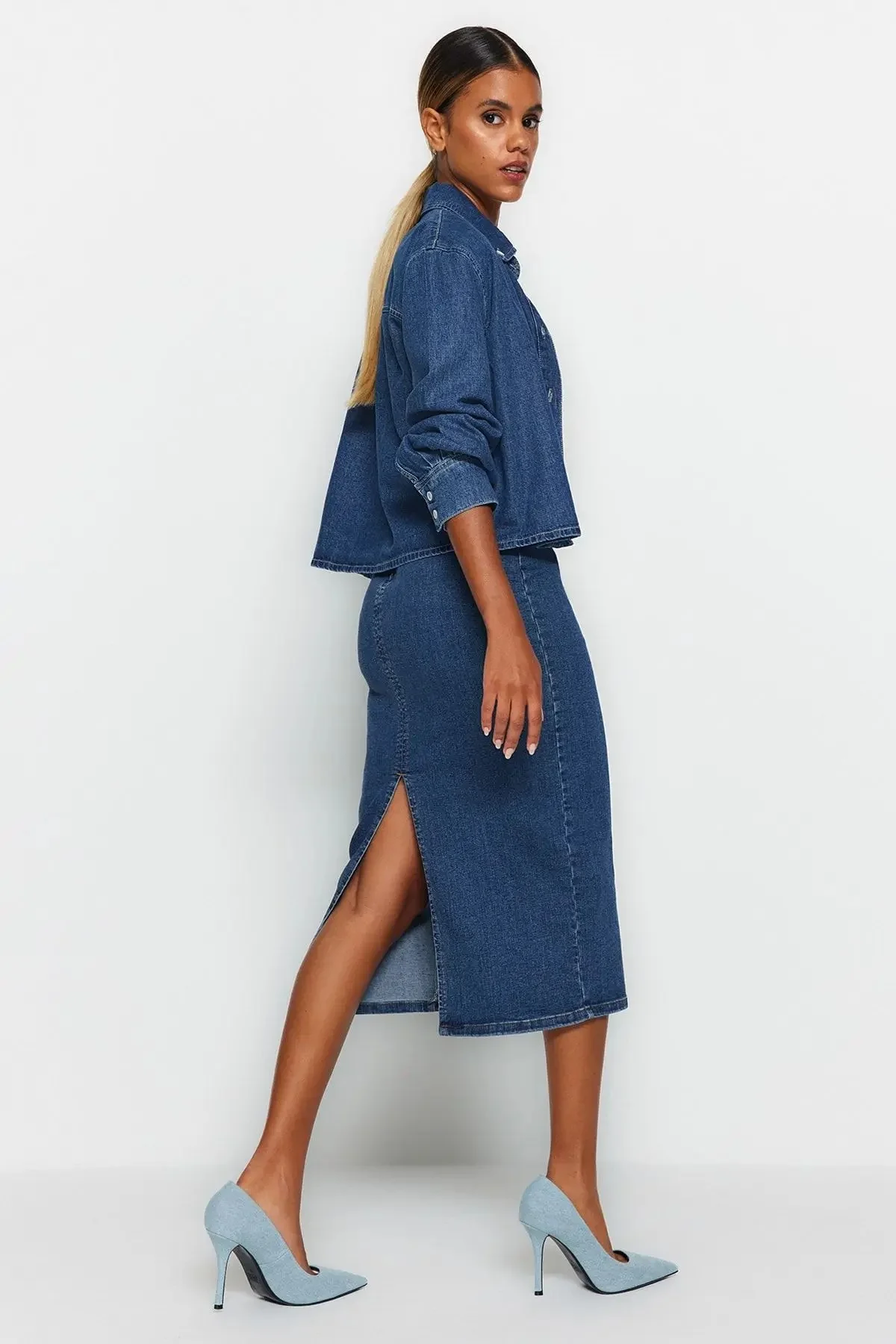 Naisten Midi lyijykynä Denim hame - Image 3