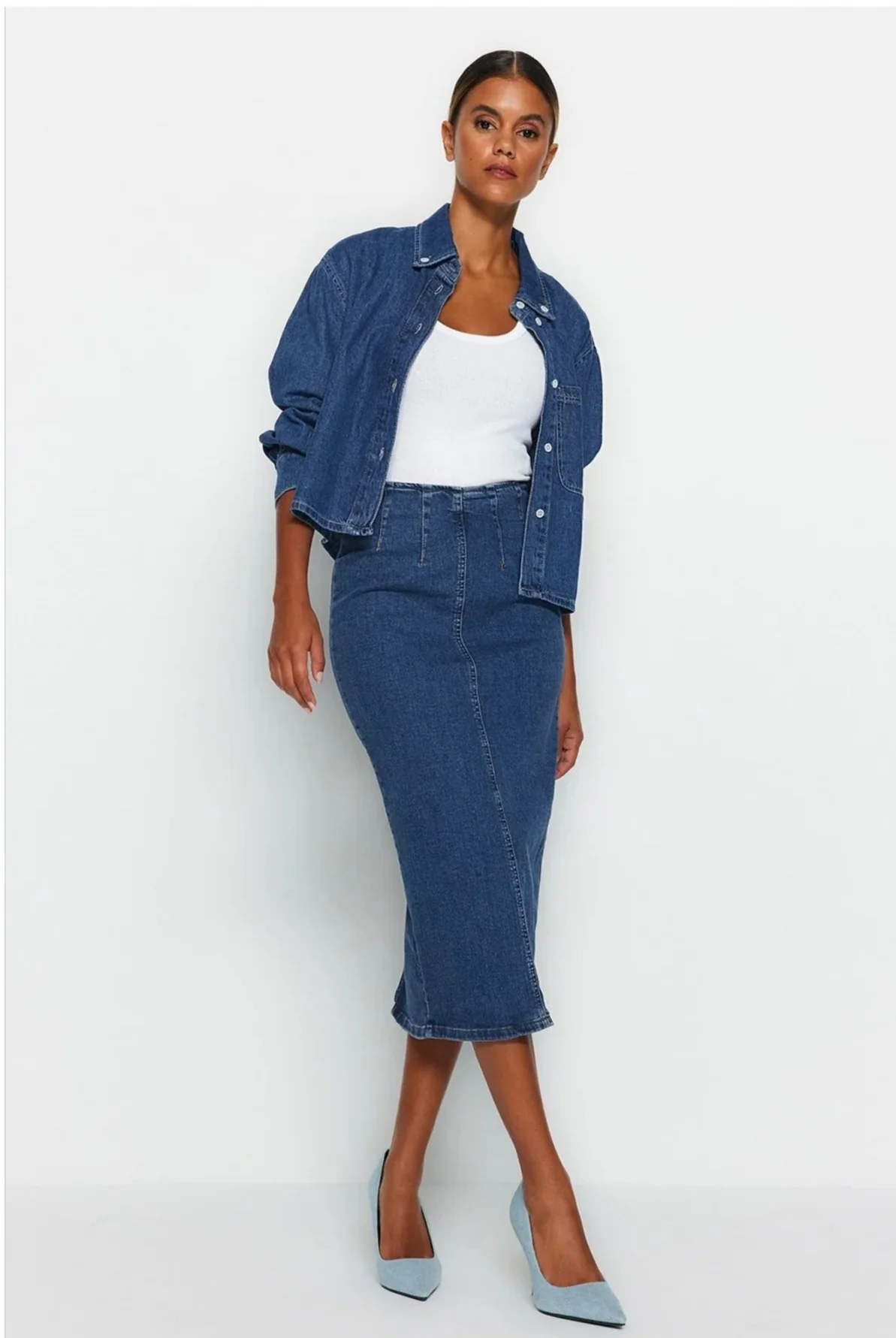 Naisten Midi lyijykynä Denim hame - Image 4