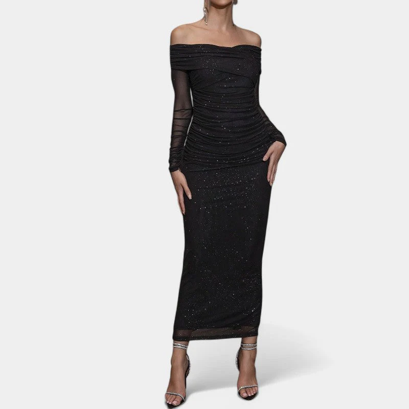 Naisten Off-Shoulder Pitkähiha Rento Mekko - Image 4