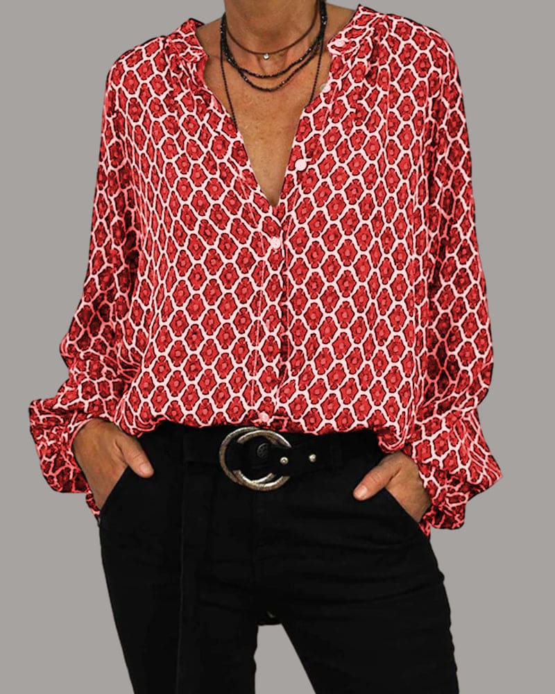 Naisten Pitkähiha Blouse Geometrisella Kuvioinnilla - Image 5