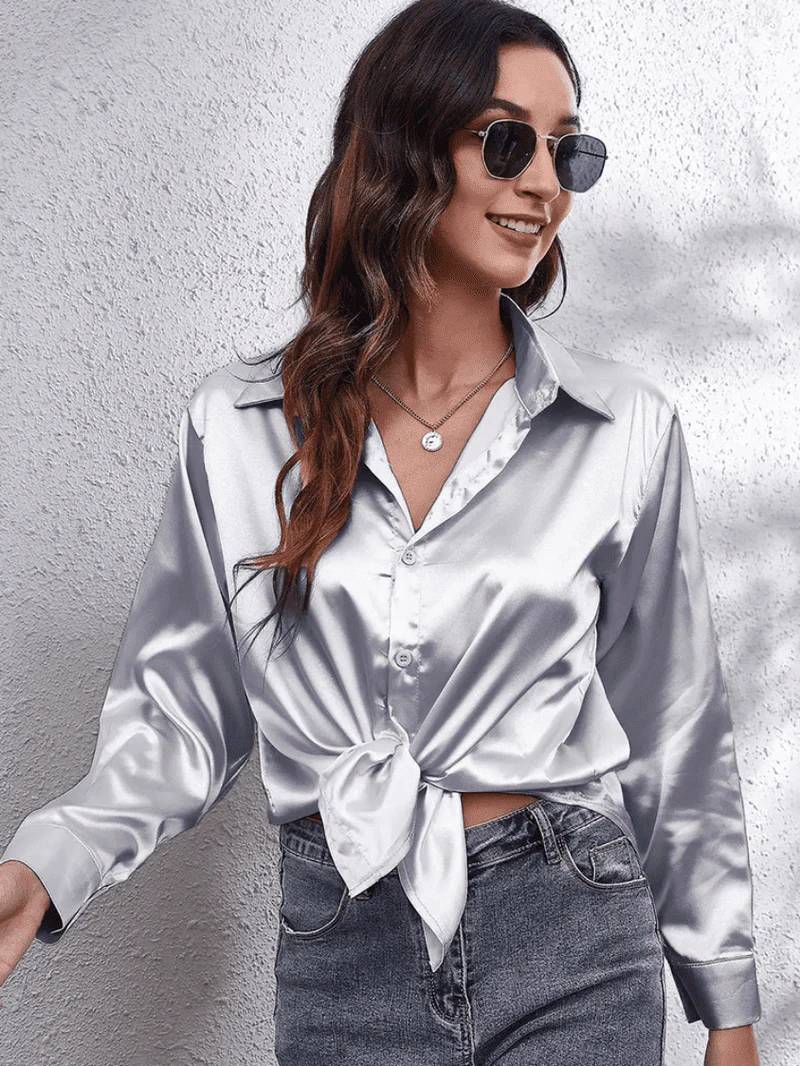 Naisten Pitkähiha Blouse Satiinijäljitelmä - Image 8