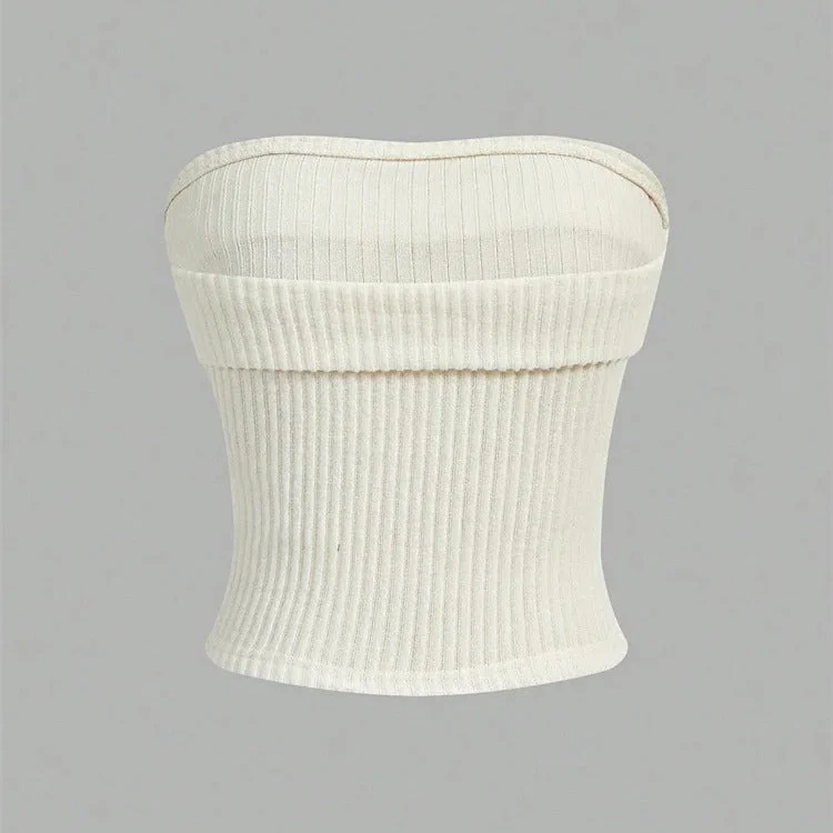 Naisten ribbattu olkaimeton slim fit -putkipaita - Image 4