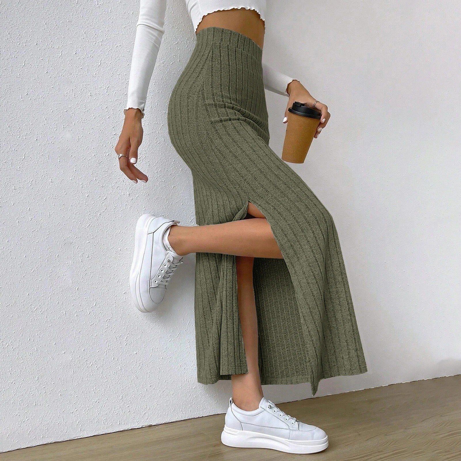 Naisten Ribbed Knit Maxi hame - Image 8