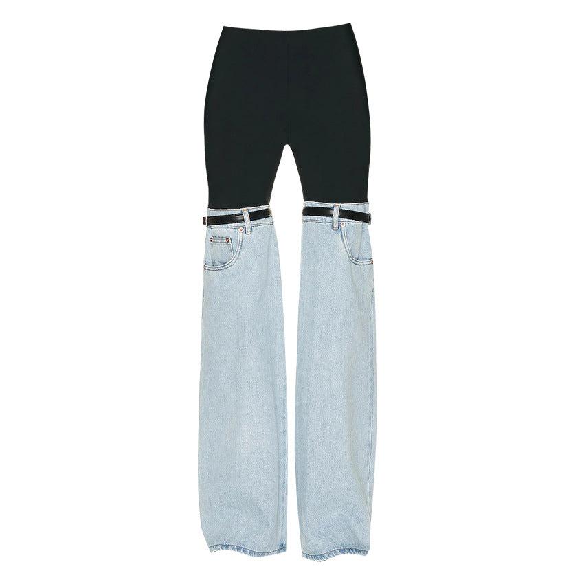 Naisten Suorat Laajat Housut Korkeavyötäröinen Denim - Image 5