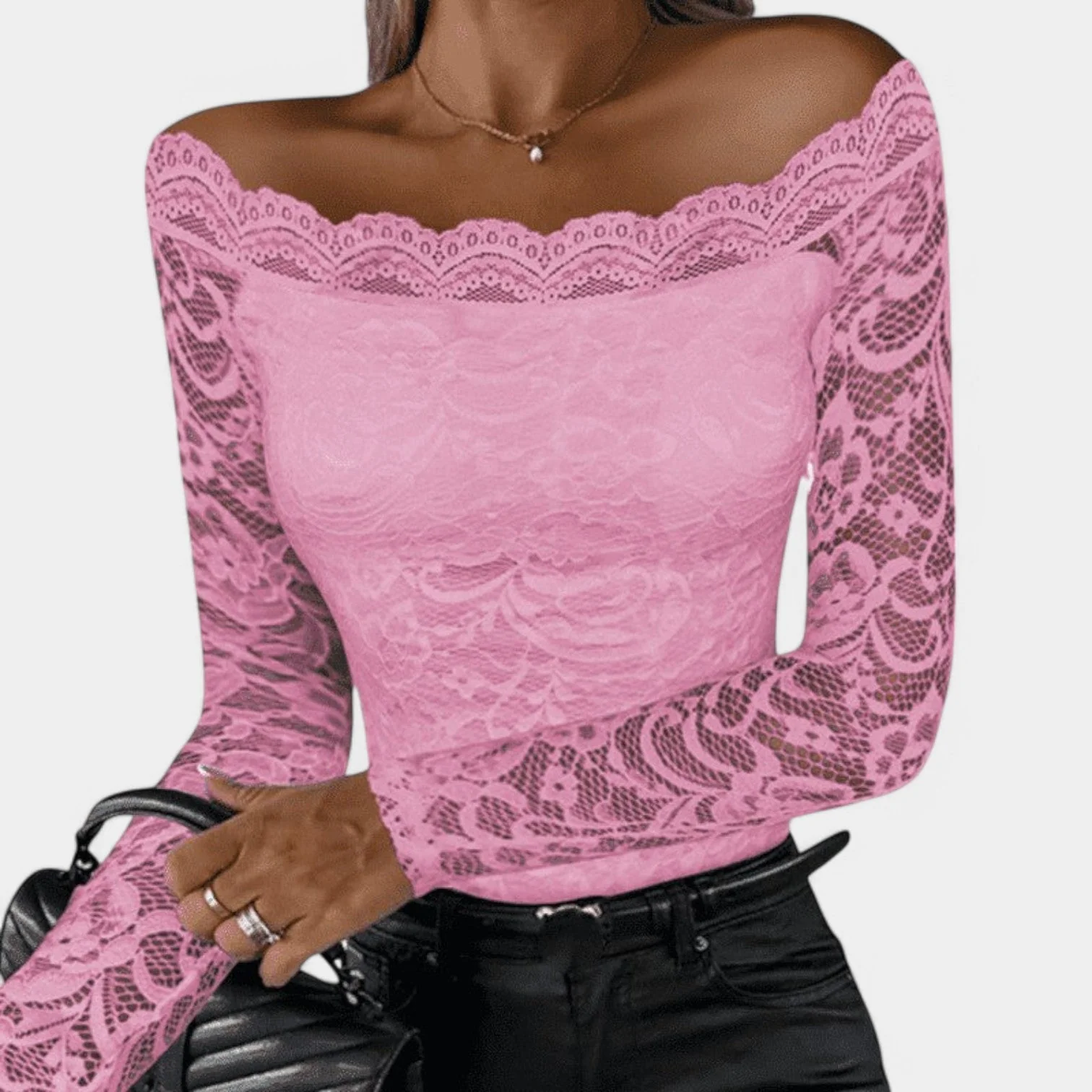 Naisten Toppi Off-Shoulder Pitkähihaista Verkkokangasta - Image 4