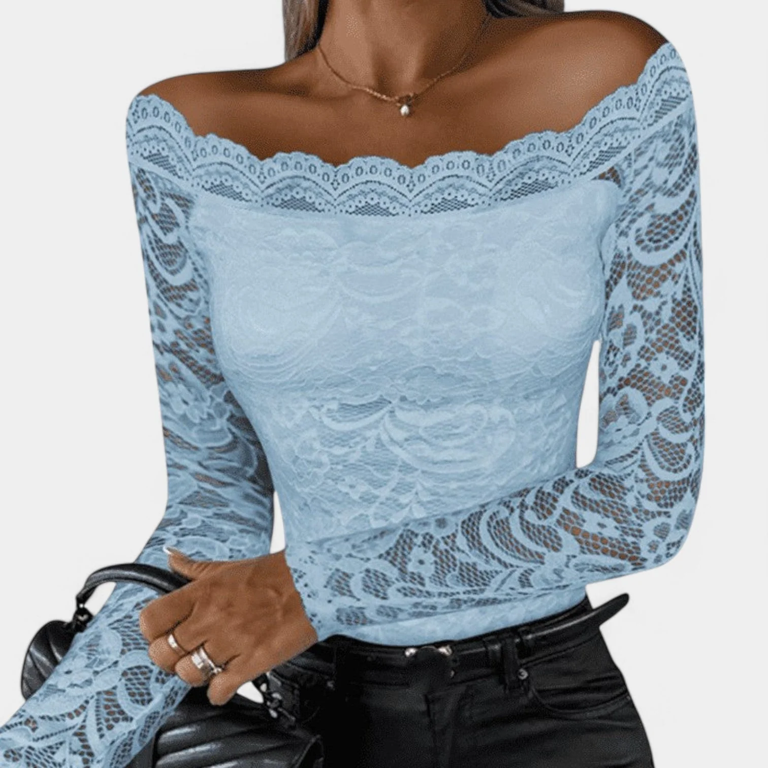 Naisten Toppi Off-Shoulder Pitkähihaista Verkkokangasta - Image 5