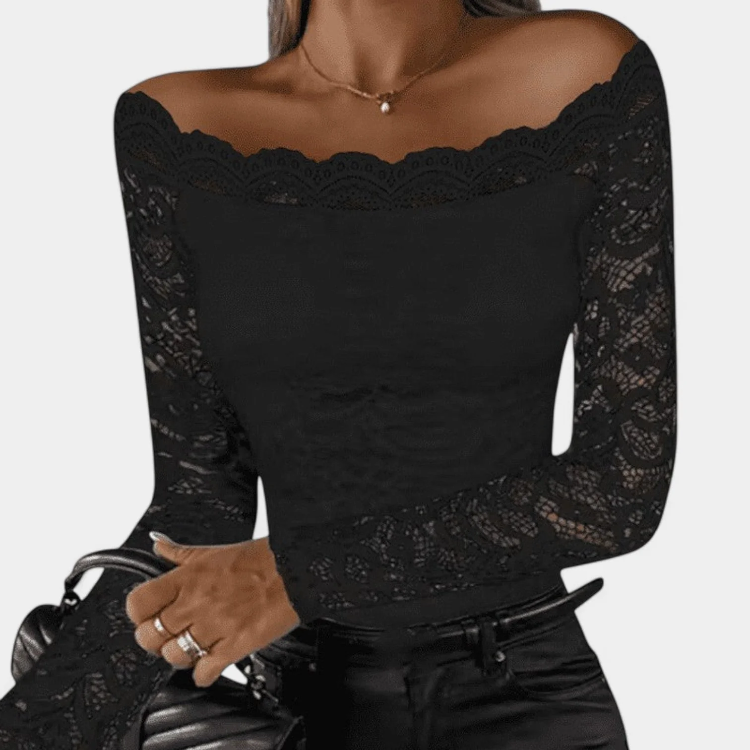 Naisten Toppi Off-Shoulder Pitkähihaista Verkkokangasta - Image 6