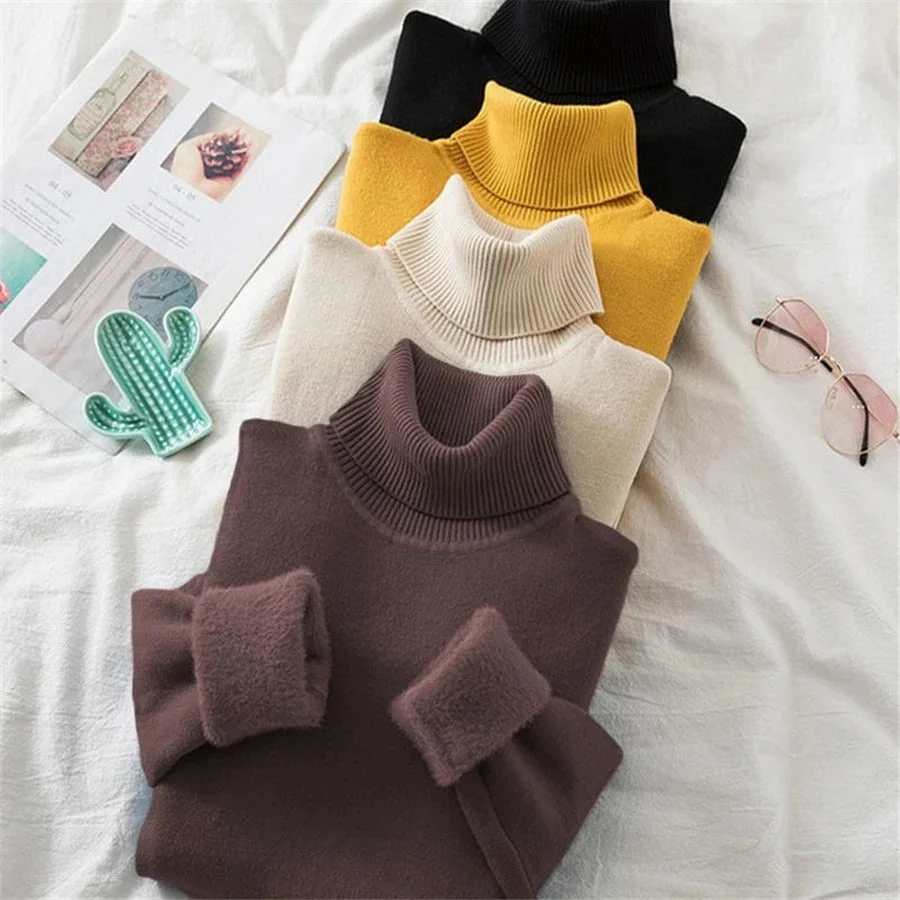 Naisten turtleneck samettivuorattu Villajäljitelmäpaita - Image 12