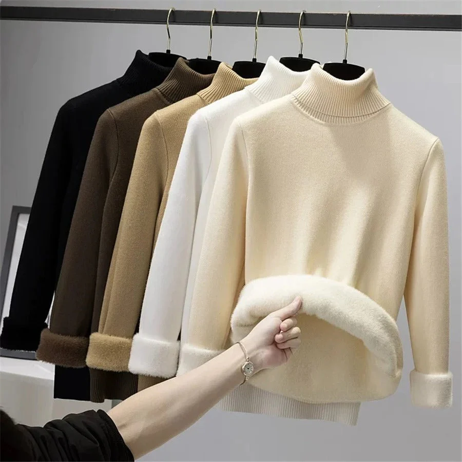 Naisten turtleneck samettivuorattu Villajäljitelmäpaita - Image 13