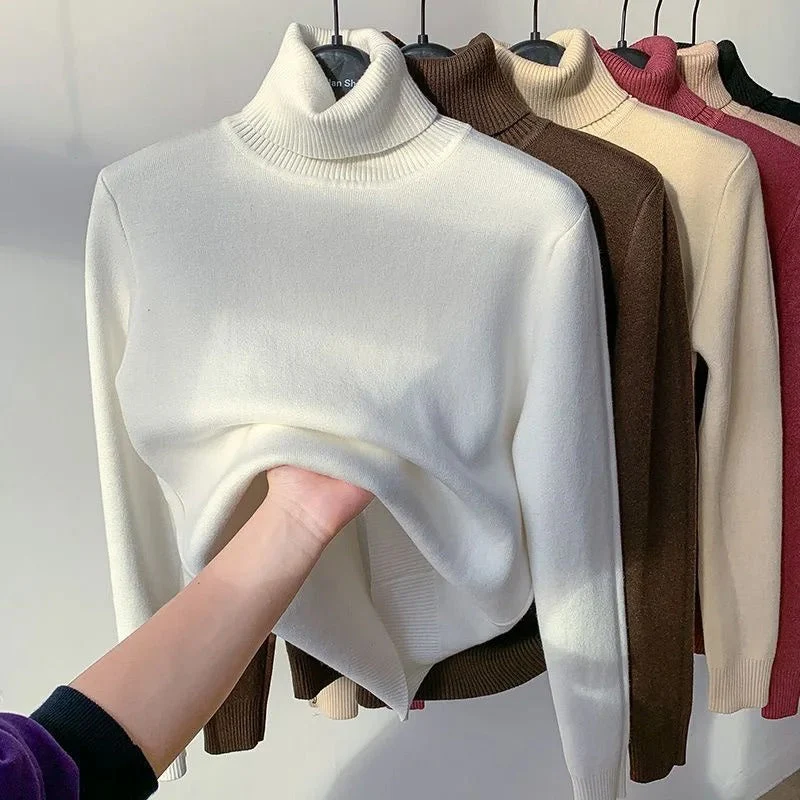 Naisten turtleneck samettivuorattu Villajäljitelmäpaita - Image 3