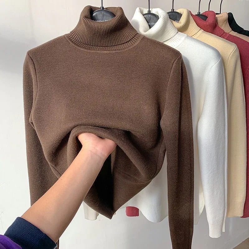 Naisten turtleneck samettivuorattu Villajäljitelmäpaita - Image 4